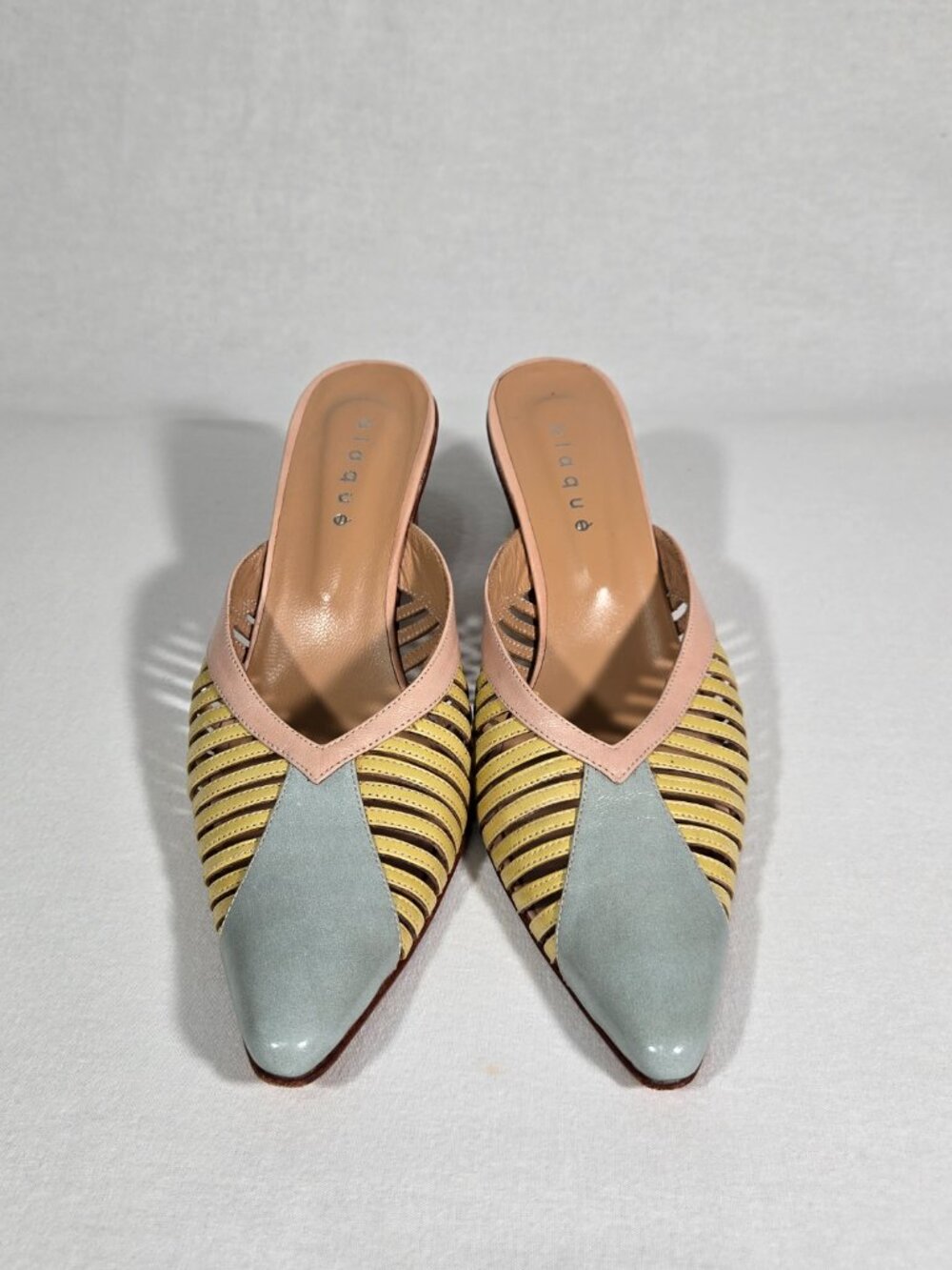 Vintage Y2K Whimsical Color-Block Cage LEATHER Pointed Kitten Mule Women Size 7. - Picture 4 of 17